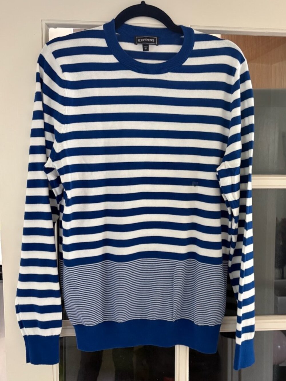 NWOT Express Blue and White Striped Crewneck Knit Sweater